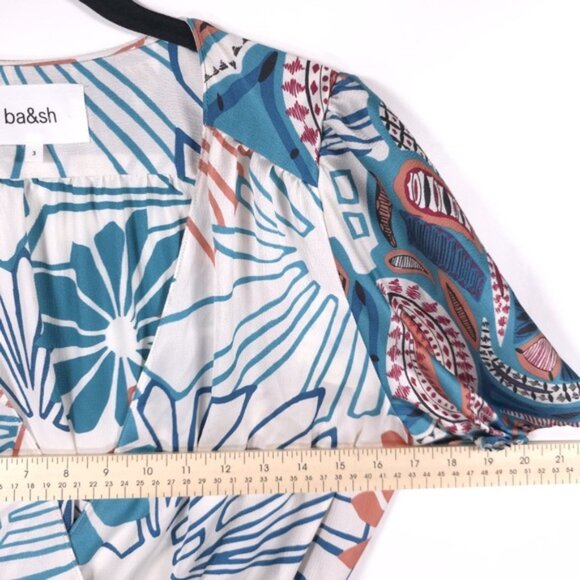 NWT Ba&sh ROBE JARA Mixed Print Wrap Mini Dress Turquoise 1E23JARA Size 3 MEDIUM - Picture 9 of 15